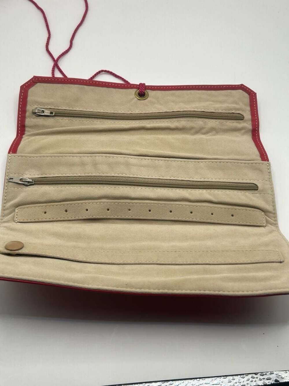Amity Lambskin Red Leather Travel Jewelry Organizer Clutch - Picture 3 of 5